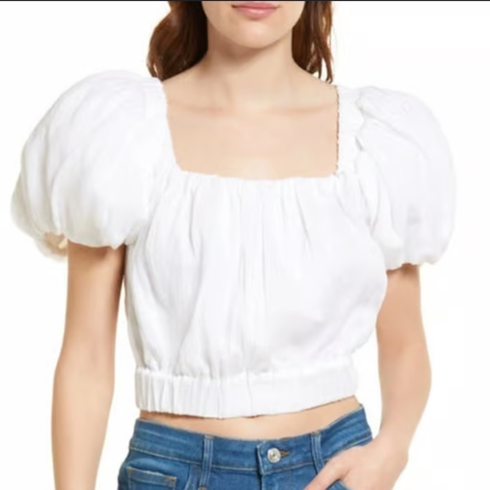 NWOT Frame White Puff Sleeve Ruched Blouse Size XS